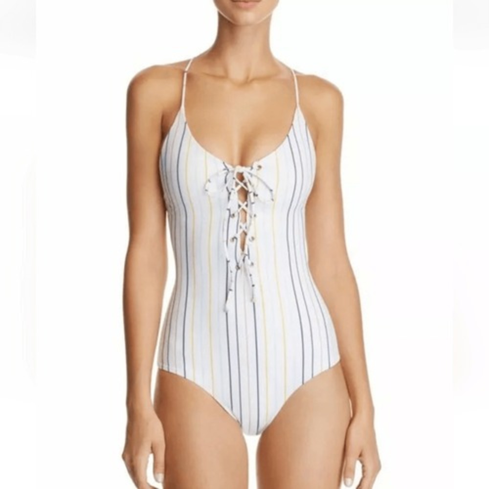Tavik 11B NWT Women's Monahan Horizon Stripe Tie Up One‎ Piece Swimsuit Small